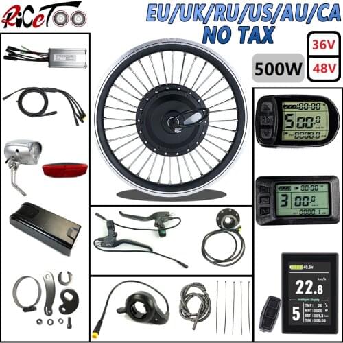 RICETOO Waterproof Plug 36V/48V 500W Electric Bike Conversion Kit Front Drive Hub Motor Wheel with Brushless Gear Hub Motor