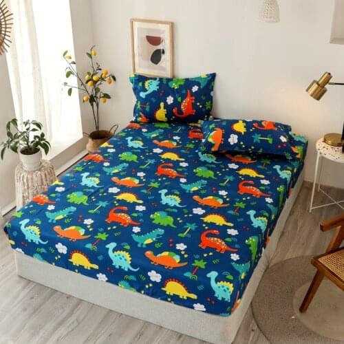 New 3 pcs Printed Unicorns Fitted Sheet Mattress Cover Four Corners With Elastic Band Bed Sheet Set Pillowcases Polyester