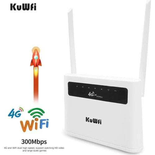 KuWFi 4G Router Unlocked 4G SIM Card Wifi Router CAT4 150Mbps Built-in Battery Wireless CPE Support 32 Users&RJ45 Lan Ports