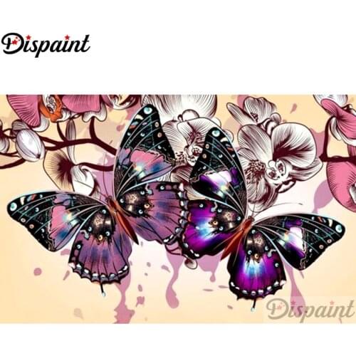 Dispaint Full Square/Round Drill 5D DIY Diamond Painting "Purple butterfly" Embroidery Cross Stitch 3D Home Decor A10825