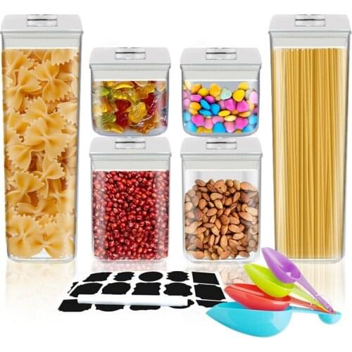 Newest 6Pcs Dry Food Containers Food Storage Tank Flour Grain Storage Bottle Multi Capacity Purpose Plastic Preservation Boxes