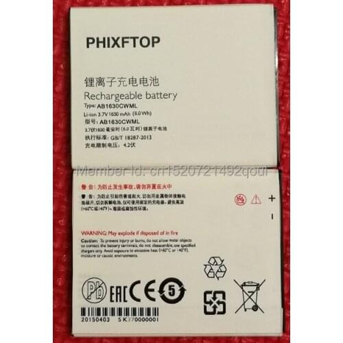 PHIXFTOP original AB1630DWMT battery For PHILIPS X2566 E310 cellphone AB1630DWMC Batterie for Xenium CTW2566 CTE310 phone 4.2V