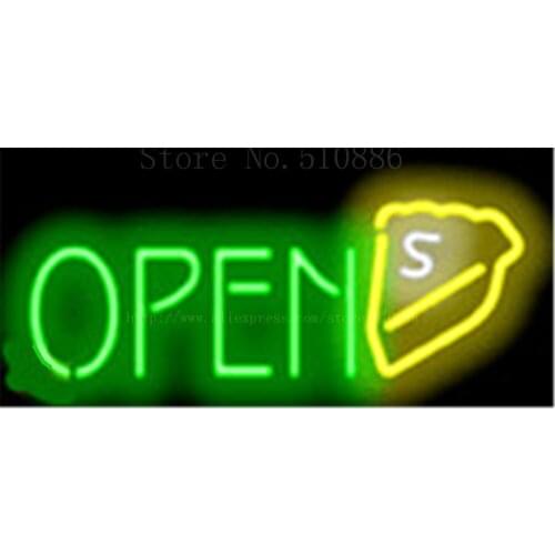 Pie Slice Open NEON SIGN REAL GLASS BEER BAR PUB LIGHT SIGNS store display Bulbs Desserts food bread Pastries Lights 17*14"