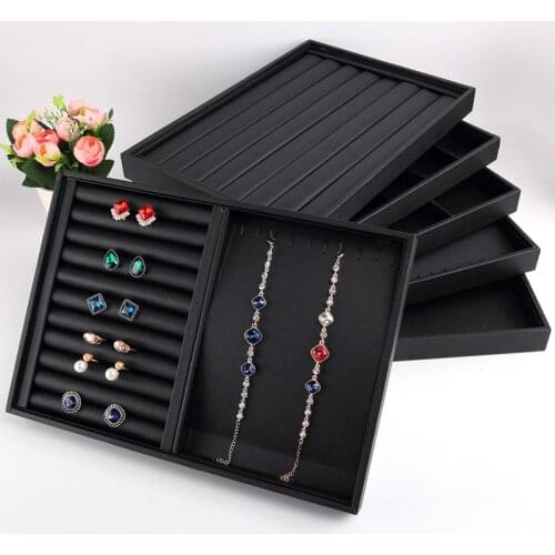 Fashion Black PU Leather Jewelry Tray Organizer Ring Earring Tray Bracelet Holder Necklace Pendants Tray Jewelry Display