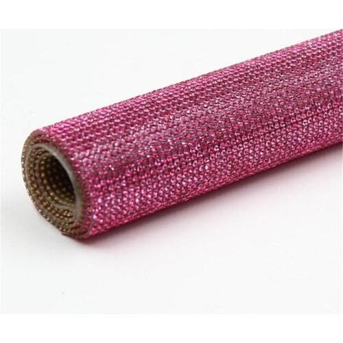 24*40CM Rose Pink Color Crystal Rhinestone Trim Mesh Hotfix Iron On Strass DIY Rhienstone Mesh Garment Hand Craft Decoration