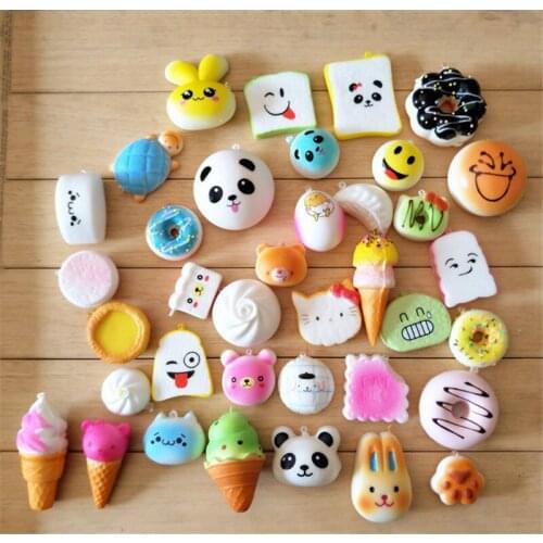 Random 12pcs kawaii cartoon squeeze toys squishy Slow Rising mini food bread squishy Antistress Vent Toy fun gifts key pendant