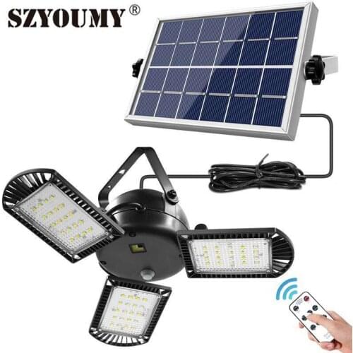 SZYOUMY 60 led Solar Light 3 Lamp Head Adjustable brightness With Remote Control 2/4/6H Timing Outdoor IP65 Solar Garden LAMP