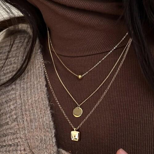 TARCLIY Trendy Vintage Multilayer Metal Square Pendant Long Necklace Simple Temperament Sweater Chain Women Fashion Jewelry 202
