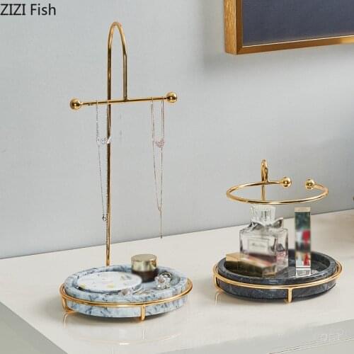 Creative Marble Metal Storage Tray Cosmetic Display Jewelry Rack Storage Tray Dressing Table Bedroom Home Decoration Furnishings