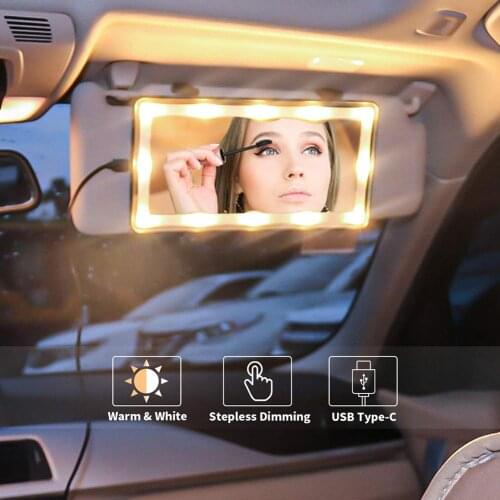 Universal LED Car Interior Mirror Touch Switch Makeup Mirror Sun Visor High Clear Interior HD Mirror Cosmetic Mirror Automobile