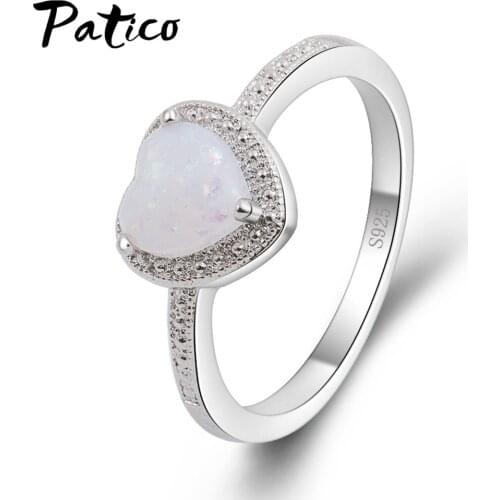 Top Quality Fashion Simple Female White Opal Stone Ring Love Heart Ring Promise Wedding Engagement Rings For Women