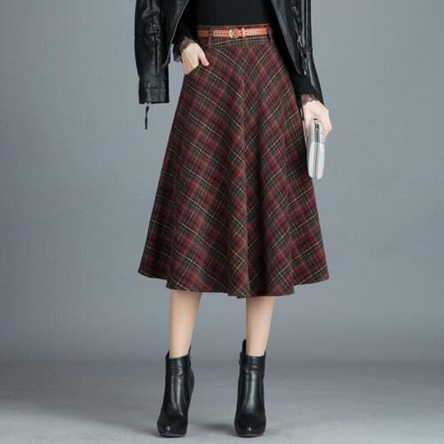 Fashion Women High waist Plaid Skirt 2020 Autumn Winter Slim Woolen Pleated Skirt Female Long Skirt Skirts Womens S416