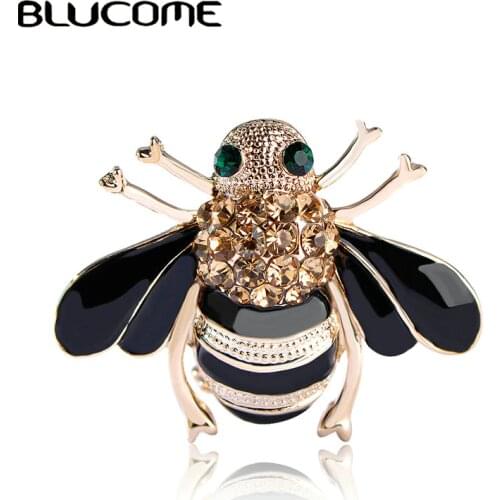 Blucome Brown Bees Brooch Black Enamel Corsage Hats Scarf Clips Accessories Green Eyes Brooches For Woman Party 2017 Hot Sale