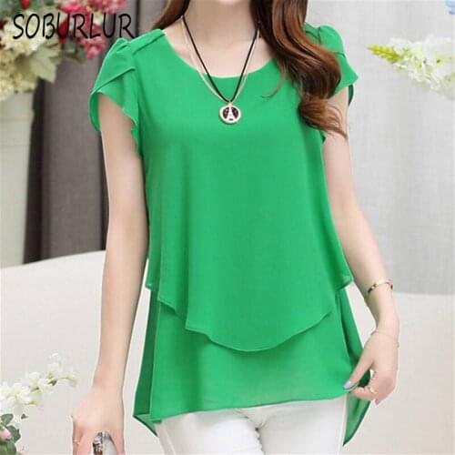 Women Blouses Summer Loose Chiffon Blouse Casual Top O-Neck Short Sleeve Female Shirts Plus Size Shirts Tops Blusas 5XL Black