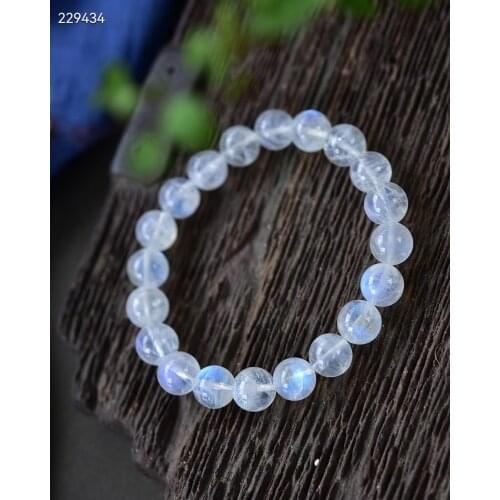 Genuine Blue Light Natural Moonstone Bracelet 9.6mm Women Charm Stretch Crystal Clear Round Beads Bracelet AAAAA