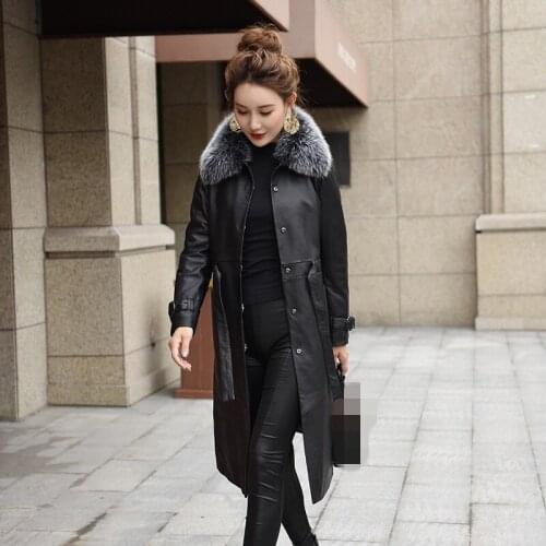 Winter OL Sheepskin Coat Women 2020 New Casual Slim Fit Long Jacket Elegant Army Green Pocket Belt Overcoat Lapel Outerwear