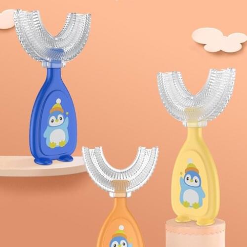 Liquid Silicone U-Shape Manual Oral Care Kids Toothbrush Cartoon Pattern Baby Teeth Cleaning Tool Children Teeth Brush