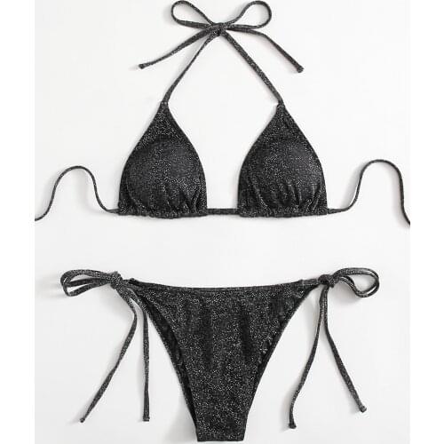 ZTVitality Shiny Bikinis Sexy Bikini 2021 New Arrival Halter Bandage Push Up Swimsuit Low Waist Swimwear Women Brazilian Biquini