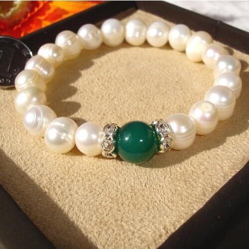 2 COLOR!!! 8-9MM Big Size Charm Fresh Water Pearl Bracelet with LUCKY Jewerly ELASTIC Bangle Fashion Jewellery, 30pcs/lot