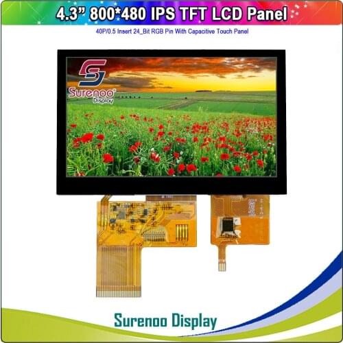 4.3" 800X480 40P_24bit RGB TFT IPS LCD Module Display Monitor Screen & IIC I2C Capacitive Touch Panel