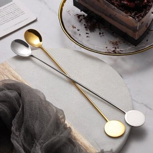 6pcs Stainless Steel Spoon Lengthened Handle Tea Coffee Spoons Kitchen Hot Drinking Flatware Creative Round Brand Bar Spoon