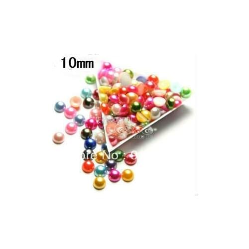 Free shipping 500pcs/lot 10mm mixed color pack half round flatback imitation pearl beads