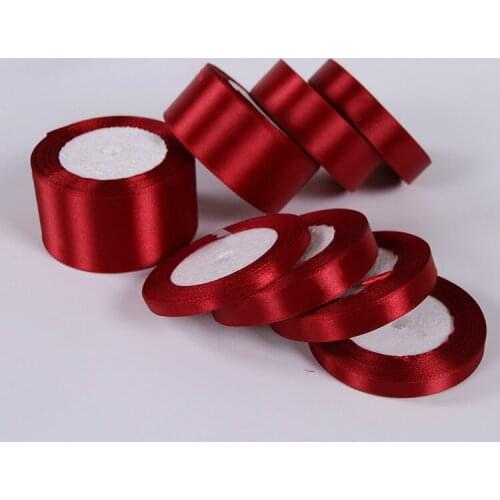 Burgundy Single Face Silk Satin Ribbons 22Meters/Roll DIY Crafts Fabric Christmas Halloween Wedding Party Gift Wrapping Ribbons