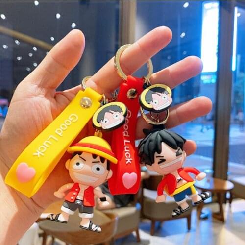 Anime Keychain Cartoon Luffy 3D Character Doll Pendant Key Rings Acrylic Trinket Props Bag Hanging Accessories