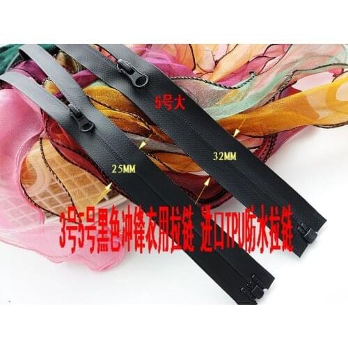 Black open-end TPU nylon waterproof zipper/3#85cm/7# 60/80/100cm for DIY sewing garment bags jacket clothing/Ski suit 2pcs