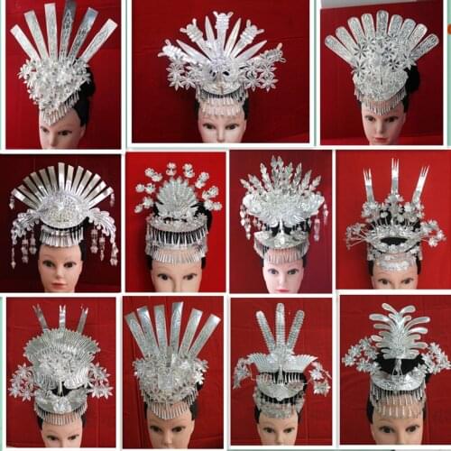 Hmong Jewelry Headwear Chinese Folk Style Dance Stage Miao Clothing Festival Hair Accessory Miao Silver Headdress Hairpin Hmong