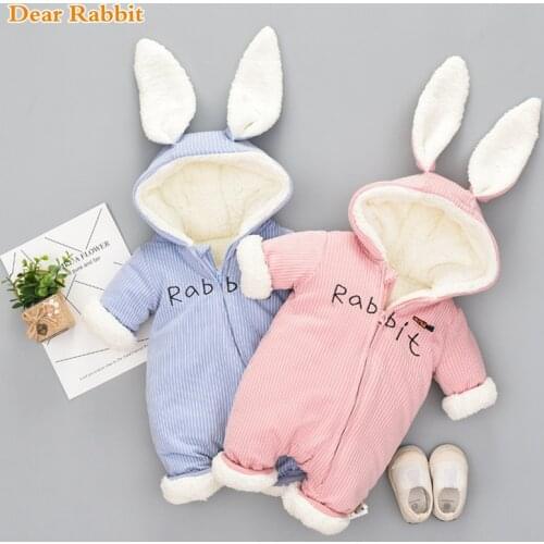 Russian cute bunny Fleece Velvet Infant Clothing Winter Baby Girls Boys Rompers Warm New Born Baby newborn Clothes Snow Jumpsuit