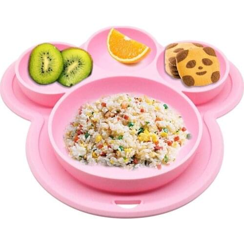 2 PCS Kids Children Baby Plate cute Bear Paw Silicone Dishes Bowl With Suction Cup Feeding Divided Mat Dishes For Baby Toddler