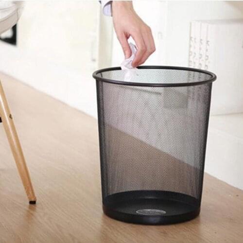 Metal Mesh Wastebasket Round Trash Can Recycling Bin Office Tools Supplies Black