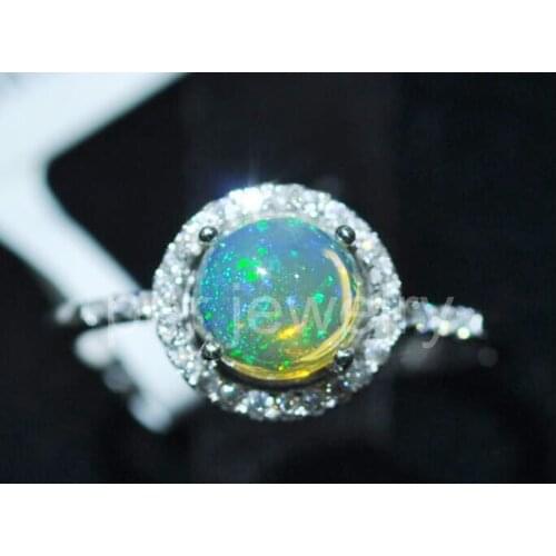 Natural white opal round style ring 925 sterling silver Free shipping Fine jewelry 0.6ct gemstone Q911610