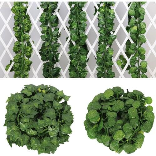 Hot 2m Artificial Grape Parthenocissus Leaves Vine Outdoor Wall Hanging Garden Decor Fake Tree Leaf Artificial Plant