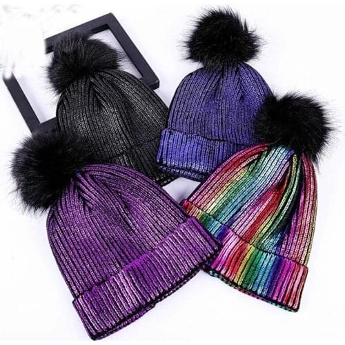 Hot Gold Silver Beanies Woolen Hat Female Autumn Winter Students Warm Woolen Knit Hat Reflective Beanies
