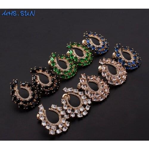 MHS.SUN Luxury Mosaic AAA CZ Stud Earrings Fashion Women Girls Stud Earrings Trendy Jewelry 5 Color For Christmas Gift 1Pair