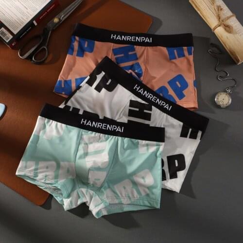 Printed Underwear Mens New Ice Silk Mid-waist Sports Breathable Letter Stitching Youth Colorful Boxer Shorts Personality Gay
