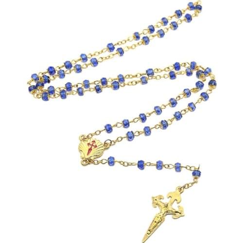 2021 New Handmade Crystal Beads Rosary Necklace Catholic Prayer Jesus Cross Necklace Christian for Men Women Jewelry Charm Gifts