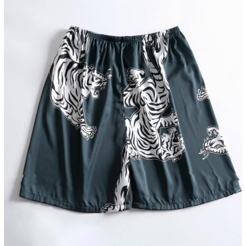 New Arrival Silky Satin Men Sleep Bottoms Summer Casual Home Wear Animal Print Shorts Male Pyjama Short Skeep Pants