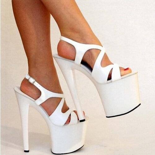 Hollow Open Toe Baking Paint White Thin Heels 20CM Roman Punk Nightclub Pole Dancing Shoes Models Party Dress 8 Inches New Style