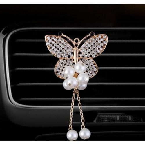 Butterfly Car Air Vent Perfume Artificial Crystal Auto Decors Pendant Cute Car-styling Solid Fragrance Air Freshener