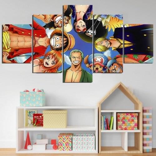 Canvas Print Painting 5 Pcs One Piece Characters Anime Luffy Wall Art Decor Modular Pictures Living Room Home Decoration Posters