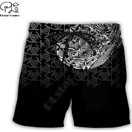 PLstar Cosmos Viking Tattoo Mens Shorts Summer Casual Shorts Harajuku 3D Printed Loose Cool Beach Comfortable style-7