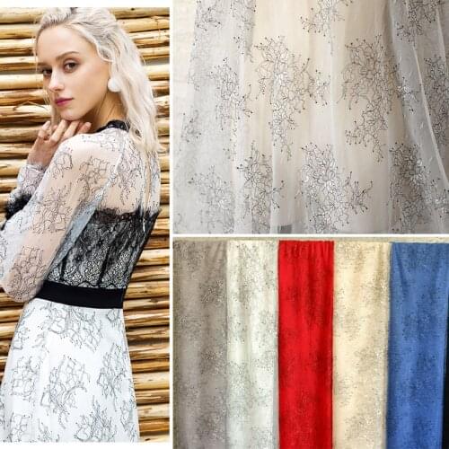 Eyelash Chantilly Lace Party Bridal Wedding Dress White Red Embroidery Mesh Lace Fabric DIY Garment Bottoming Shirt Tulle Fabric