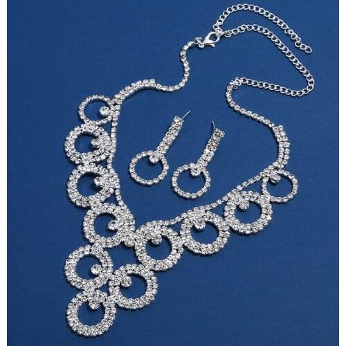 Luxury Silver Color Rhinestone Crystal Bridal Jewelry Sets for Women Necklaces Earrings Set Wedding Party Jewelry Accessories