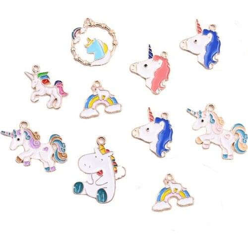 10pcs/lot Enamel Cartoon Cute Unicorn Rainbow Charm for Jewelry Making Earring Pendant Bracelet Necklace DIY Design Charms