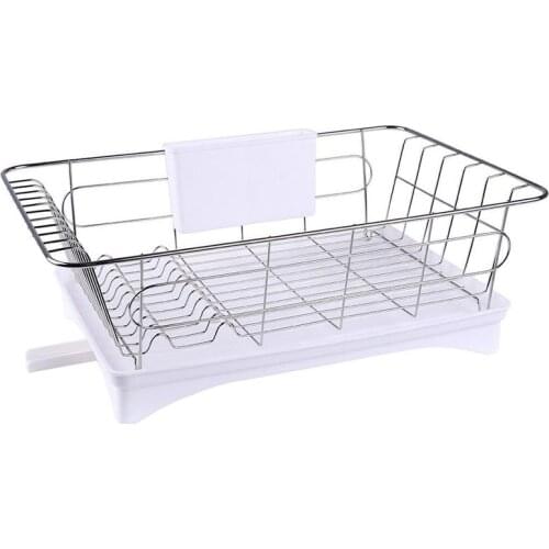 Stainless Steel Dish Drainer Drying Rack With 3-Piece Set Removable Rust Proof Utensil Holde For Kitchen Counter Storage Rack
