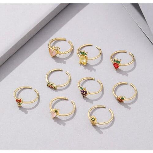 VG 6YM New Creativity Fruit Drop Oil Belt Drill Ladies Ring Fashion Womens Birthday Present Jewelry Dropshipping Gifts