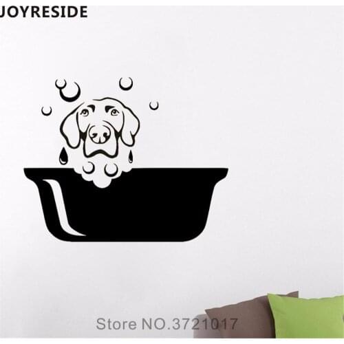JOYRESIDE Showering Dog Wall Decal Cute Grooming Pets Wall Sticker Animal Vinyl Decal Home Bathroom Decor Interior Design A782